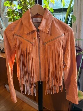 GENUINE LEATHER Patrizia Pepe Women's Apricot Leather Fringe Jacket NWOT